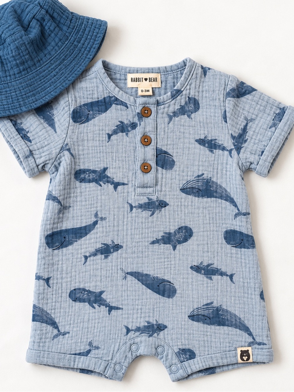 RABBIT + BEAR 6-9 months Whale Romper | Organic Cotton